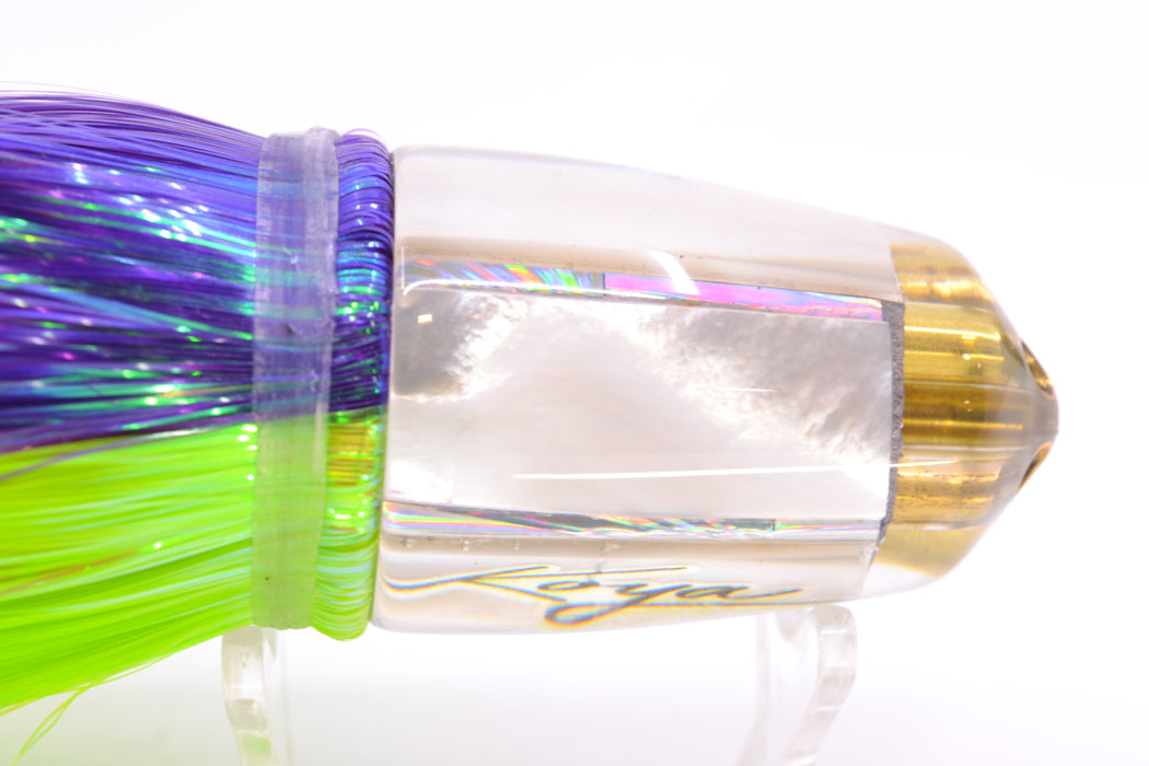 Koya Lures White MOP 4-Hole Bullet 9"+ 7oz Strobez Purple-Green