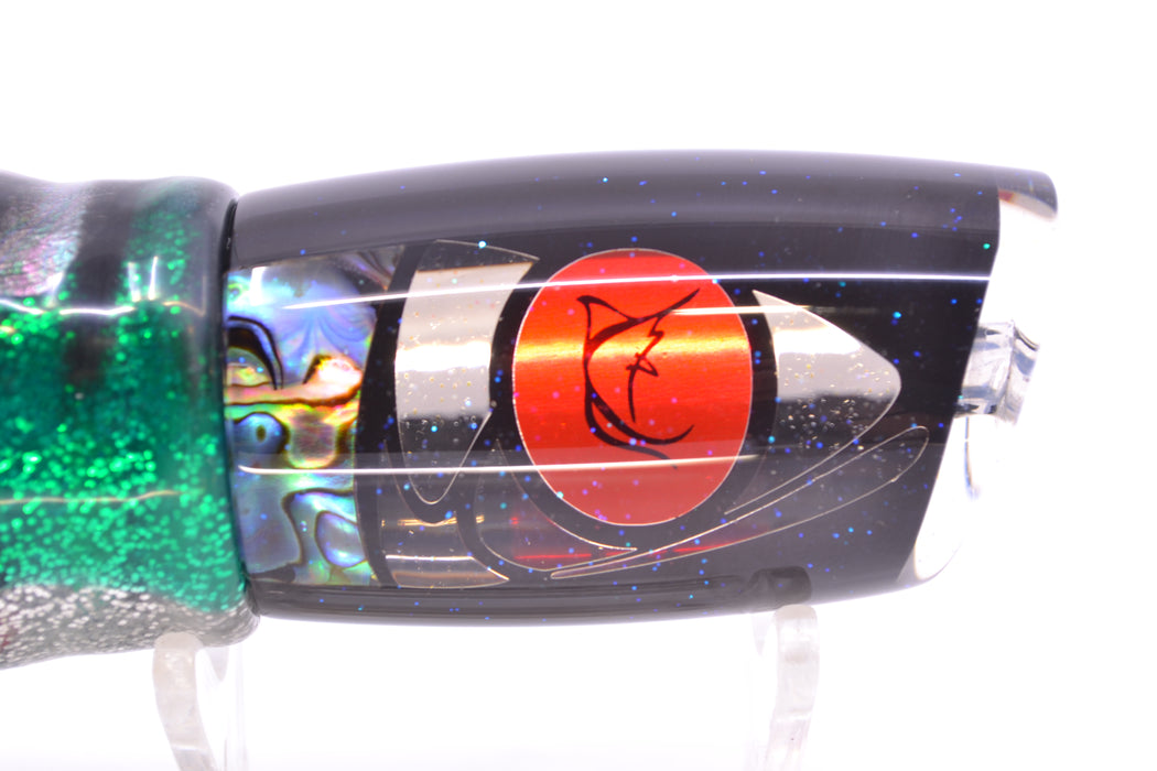 Bonze Lures Hydra Silver-Paua Fish Red Eyes Kraken 10" 8oz Skirted Green Aurora