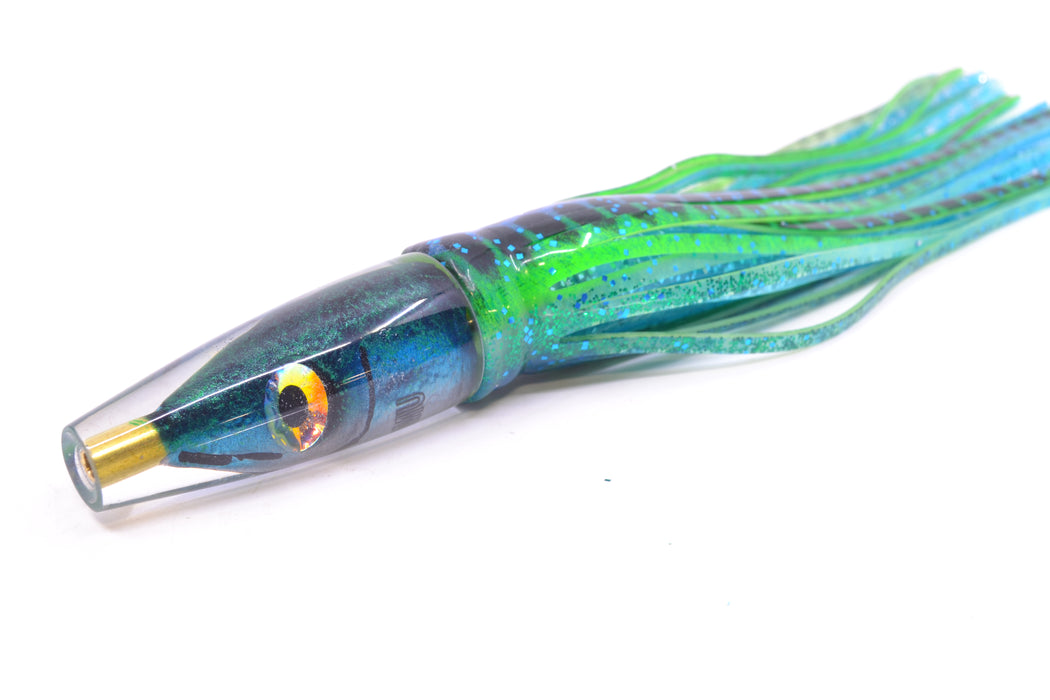Tsutomu Lures Black/Green-Blue-Silver Fish Head Poke Invert 6" 3.2oz Skirted