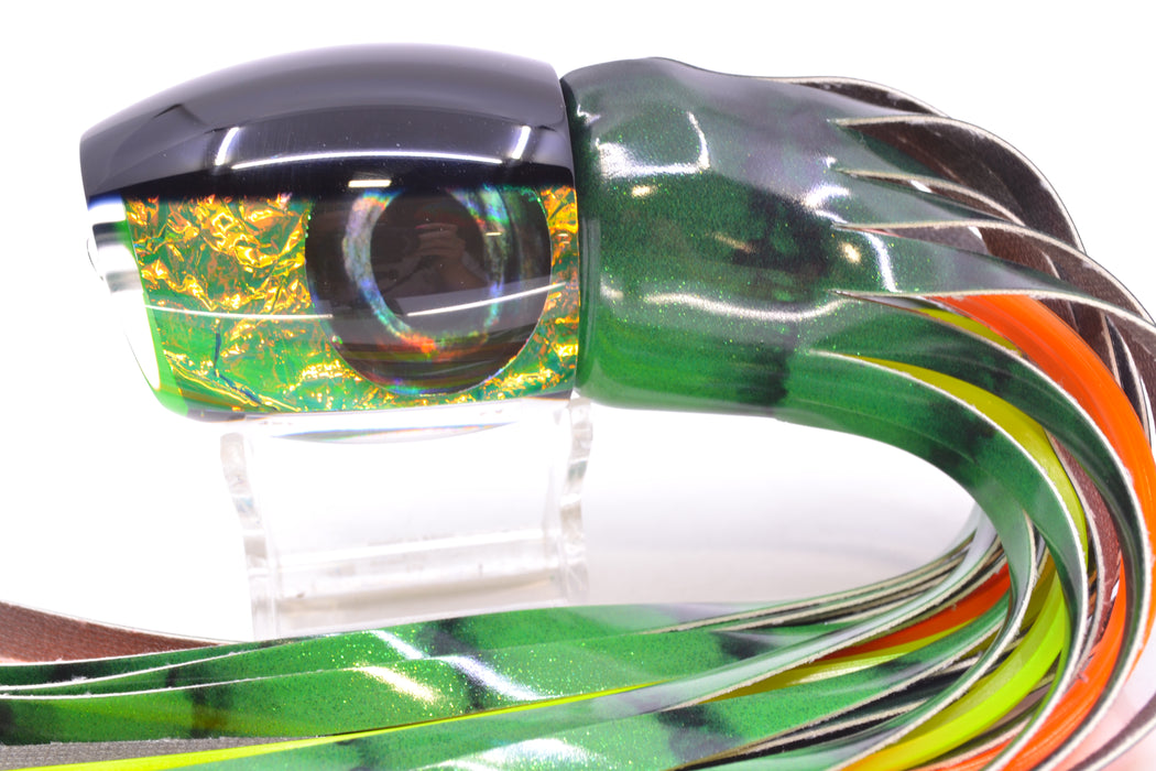 Moyes Lures Green-Orange Dichro Black Back Taxi Eyes Large Blaster 14" 8.5oz FT Vinyl