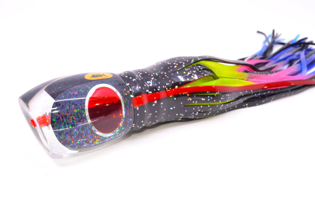 Aloha Lures Black Rainbow Red Eyes Bamboocha 12" 11.5oz Skirted Black/Rainbow GZE