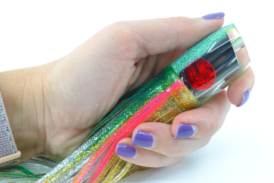TANTRUM Lures Mirrored Green Glitter Back Small Bandit 7" 2.8oz Skirted Green-Gold