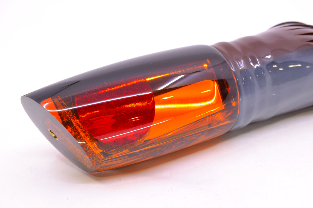 Koya Lures Amber Mirrored Black Back Medium Poi Dog 14" 11oz Skirted Root Beer-Petrolero