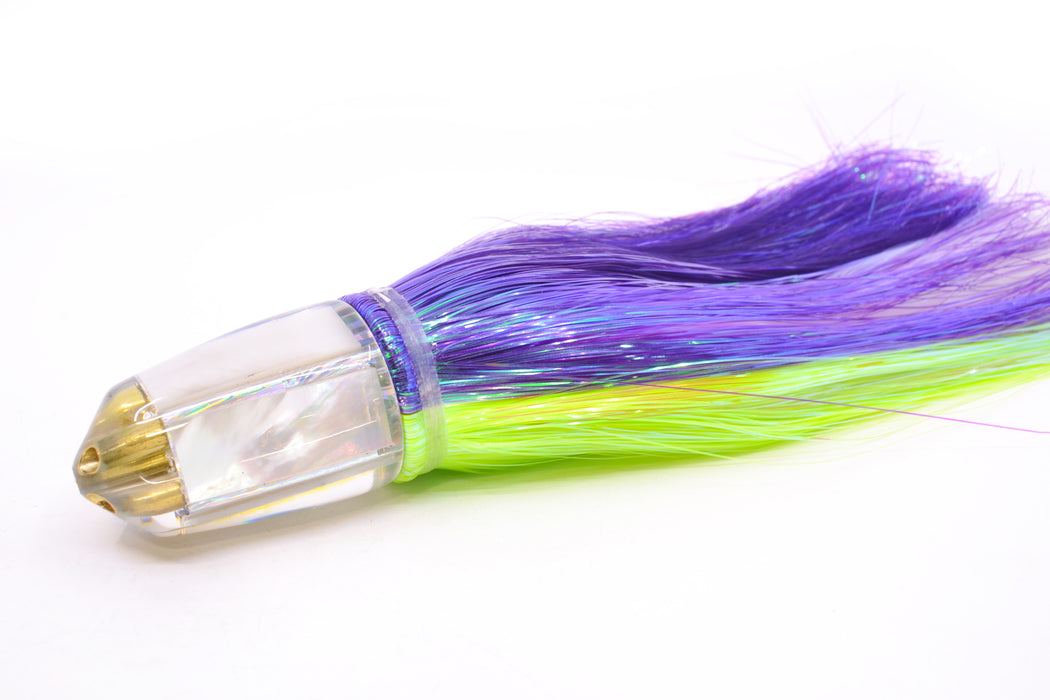 Koya Lures White MOP 4-Hole Bullet 9"+ 7oz Strobez Purple-Green