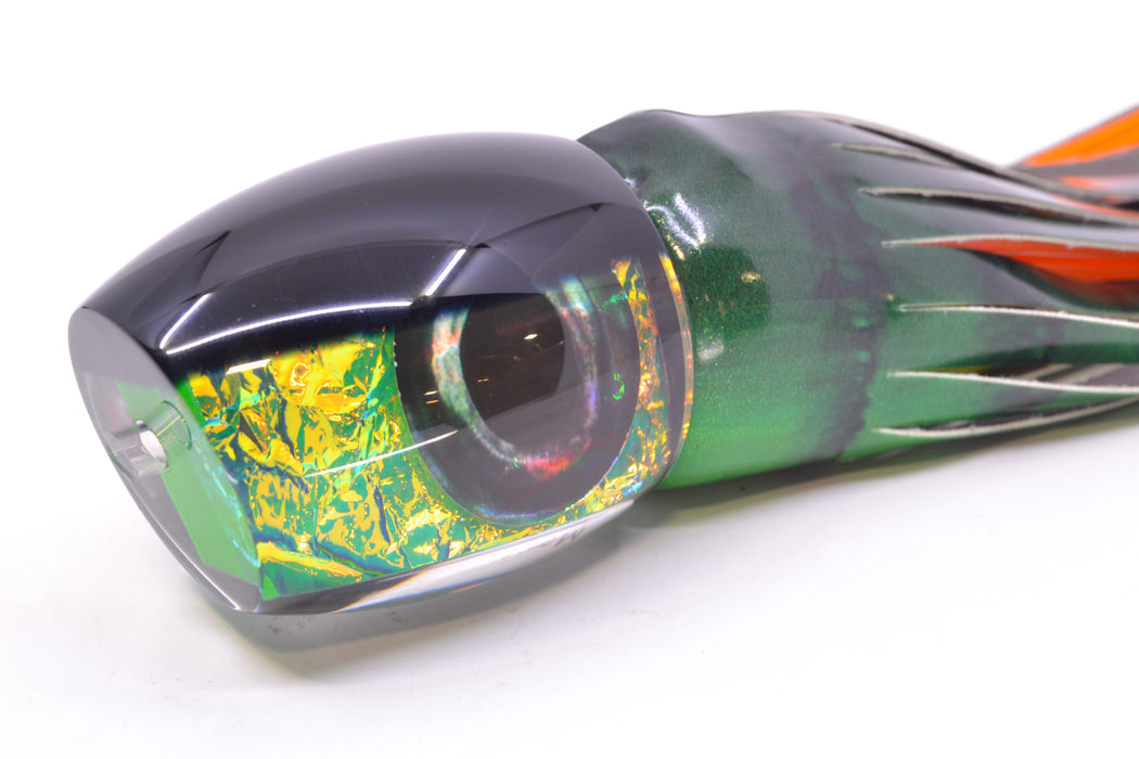 Moyes Lures Green-Orange Dichro Black Back Taxi Eyes Large Blaster 14" 8.5oz FT Vinyl
