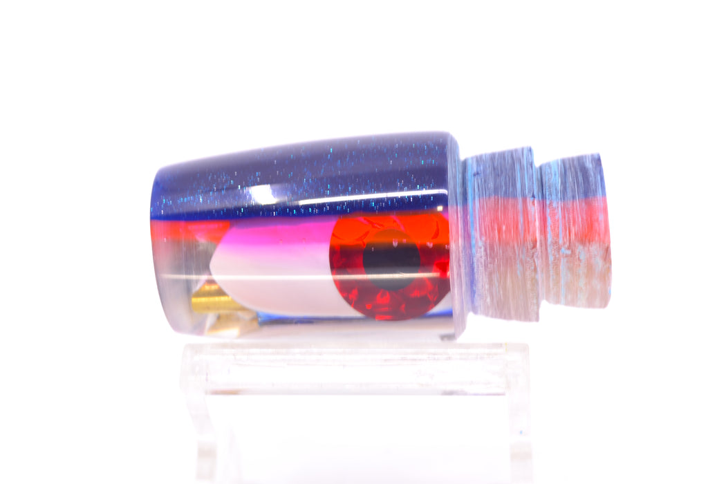 Coggin Lures White MOP Blue Wrap Blue-Pink Back 4-Hole Small Slant Bogie Invert 7" 2.5oz