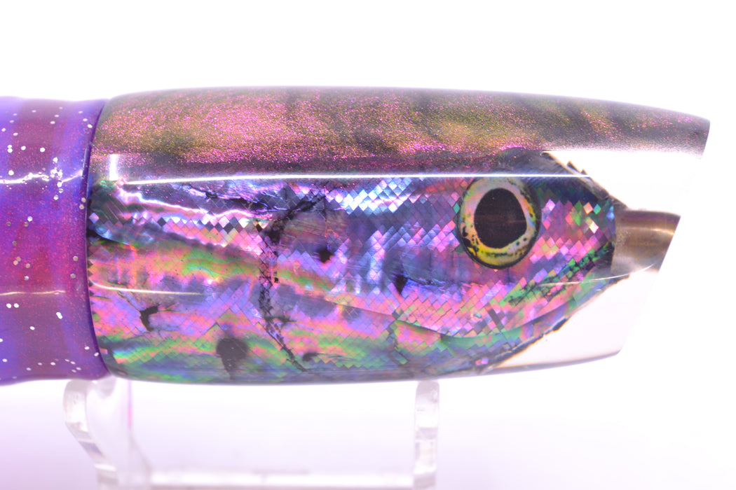 Ali'i Kai Lures Abalone Shell Purple Back Fish Head Medium Plunger 12" 10oz Skirted Plum GZE