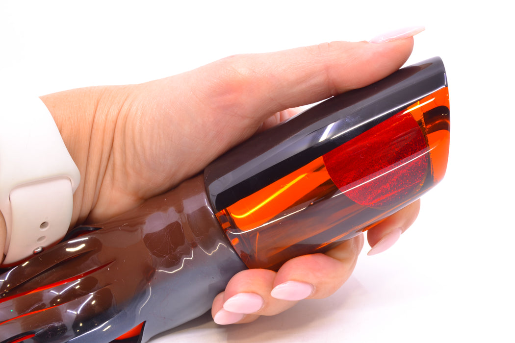 Koya Lures Amber Mirrored Black Back Medium Poi Dog 14" 11oz Skirted Root Beer-Petrolero