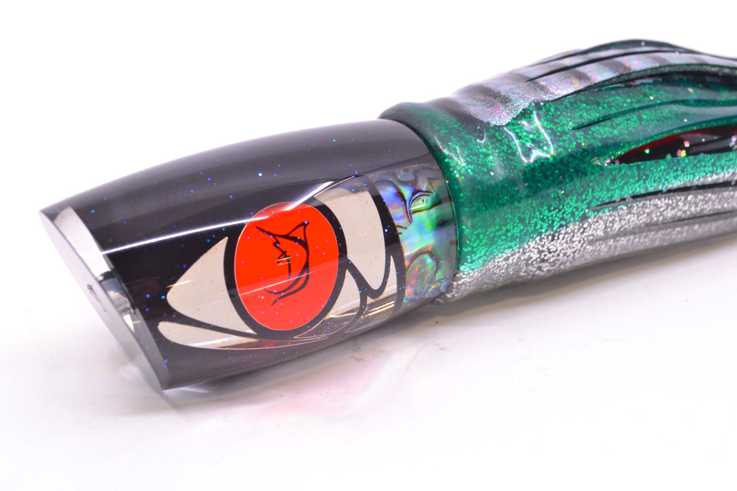 Bonze Lures Hydra Silver-Paua Fish Red Eyes Kraken 10" 8oz Skirted Green Aurora