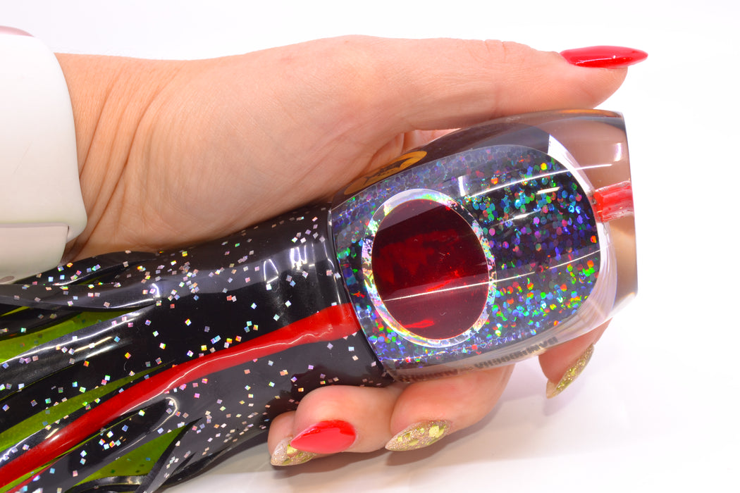 Aloha Lures Black Rainbow Red Eyes Bamboocha 12" 11.5oz Skirted Black/Rainbow GZE