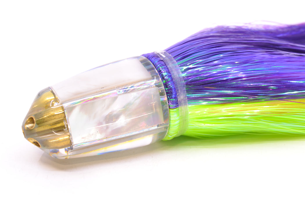 Koya Lures White MOP 4-Hole Bullet 9"+ 7oz Strobez Purple-Green