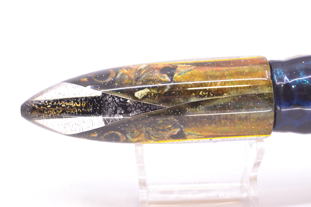 Bomboy Lures Opelu #2 M16 Bullet 9"+ 11oz Skirted Blue with Black Dots-Black-Gold