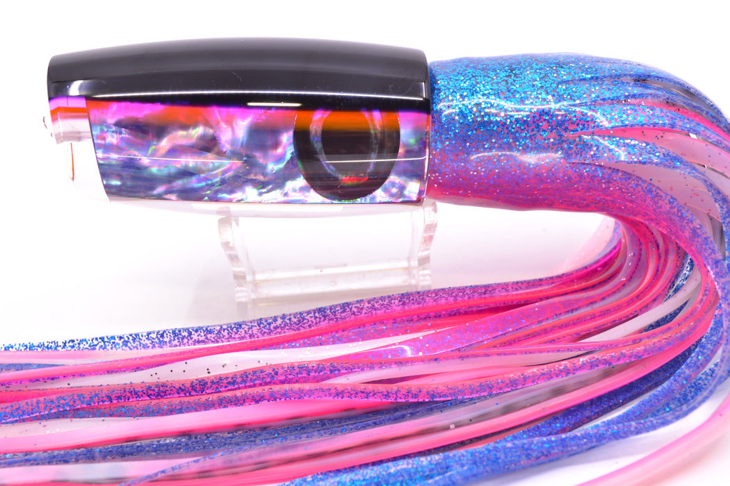 Moyes Lures Rainbow MOP Black-Pink Back Taxi Eyes Medium Plunger 12" 7.5oz Skirted