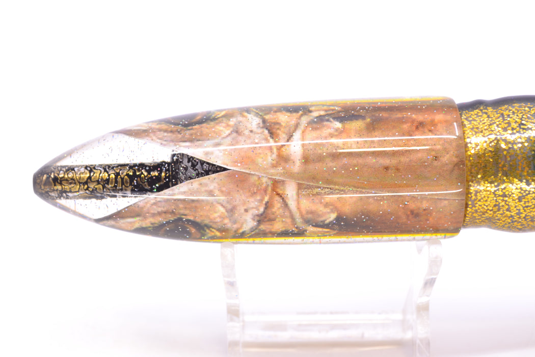 Bomboy Lures Opelu #2 M16 Bullet 9"+ 11oz Skirted Blue with Black Dots-Black-Gold