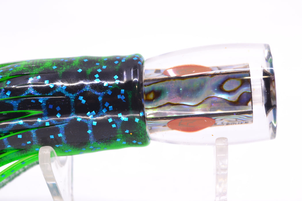 Bonze Lures Paua Shell Red Eyes Rambo 7" 3oz Skirted Black Dots-Blue Dots
