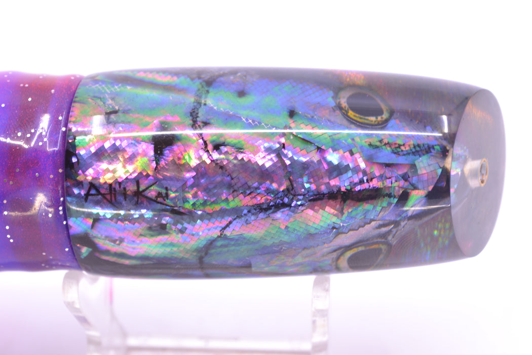 Ali'i Kai Lures Abalone Shell Purple Back Fish Head Medium Plunger 12" 10oz Skirted Plum GZE