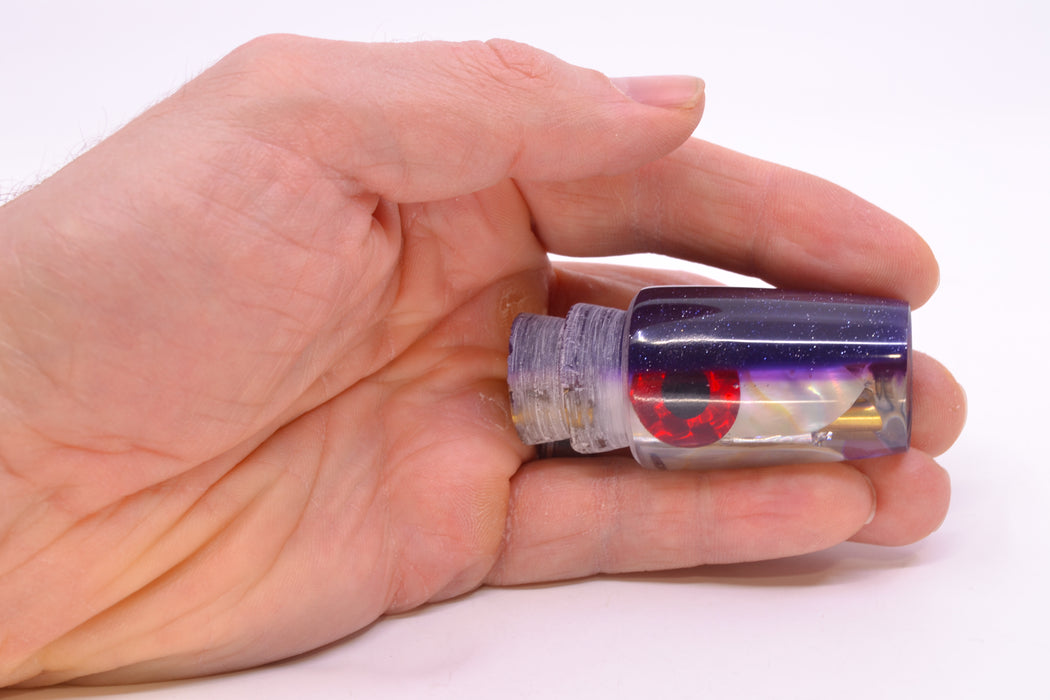 Coggin Lures White MOP Dark Purple-Purple Back 4-Hole Small Slant Bogie Invert 7" 2.5oz