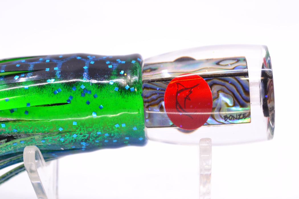 Bonze Lures Paua Shell Red Eyes Rambo 7" 3oz Skirted Black Dots-Blue Dots