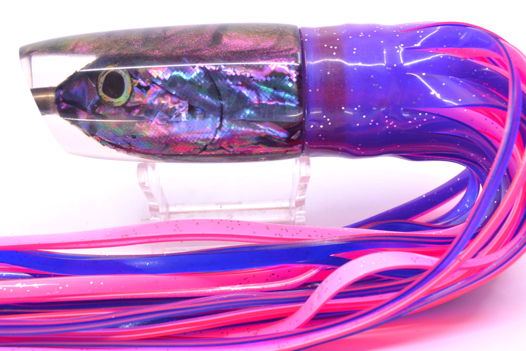 Ali'i Kai Lures Abalone Shell Purple Back Fish Head Medium Plunger 12" 10oz Skirted Plum GZE
