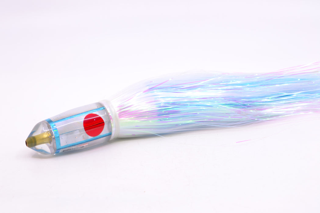 Tanigawa Lures White MOP Red Eyes Small Bullet 7" 3.2oz Strobez White/Ice Blue