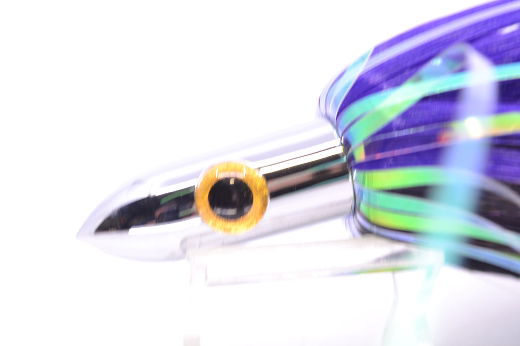 Iland Lures Black-Purple Flash Hair Chrome Head Heavy "Hawaiian Eye" Ilander 8.5" 4oz IL400HF-BK/PL