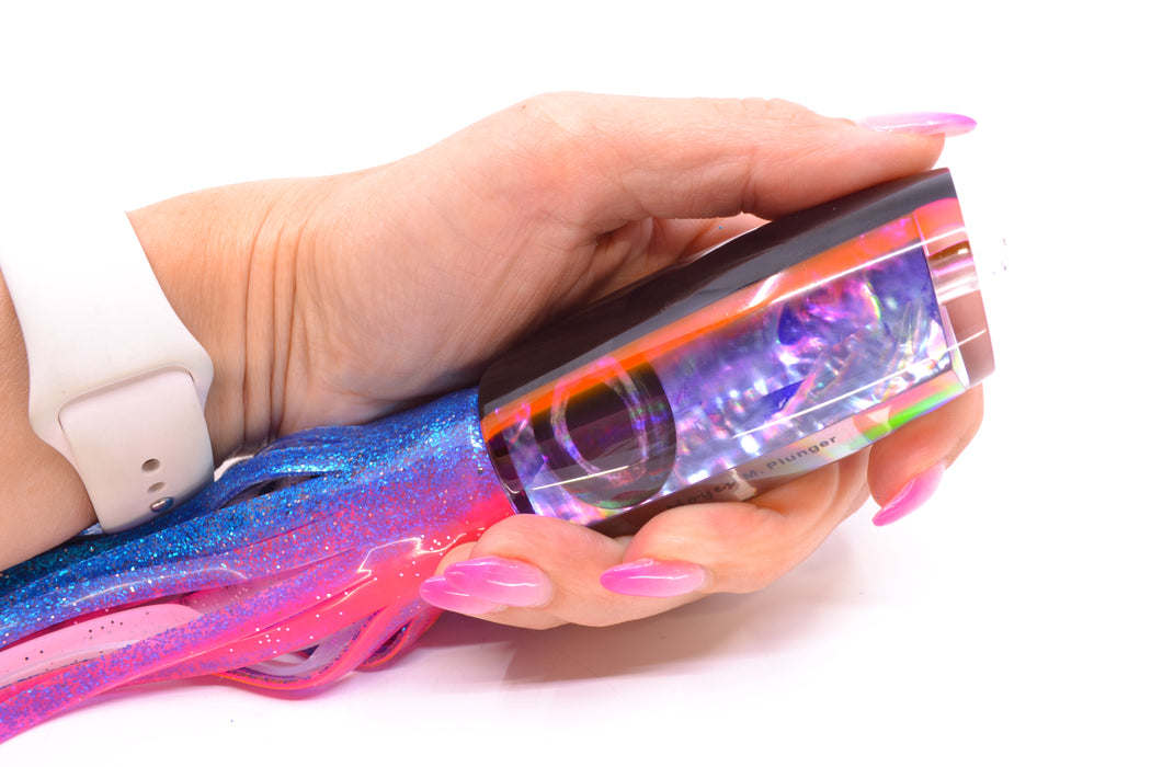 Moyes Lures Rainbow MOP Black-Pink Back Taxi Eyes Medium Plunger 12" 7.5oz Skirted