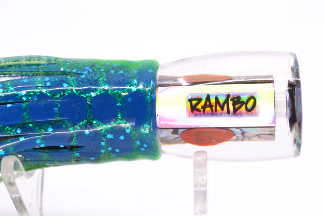 Bonze Lures Paua Shell Red Eyes Rambo 7" 3oz Skirted Black Dots-Blue Dots