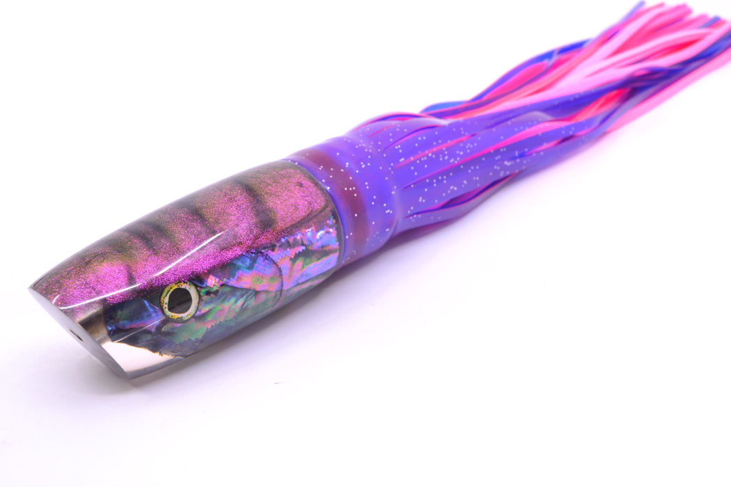Ali'i Kai Lures Abalone Shell Purple Back Fish Head Medium Plunger 12" 10oz Skirted Plum GZE