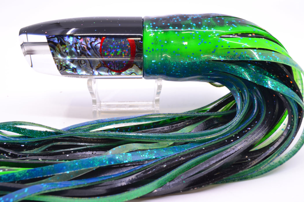 TANTRUM Lures Abalone Shell Black Back Large Plunger 12" 9.5oz Skirted Blue Dots-Black Dots