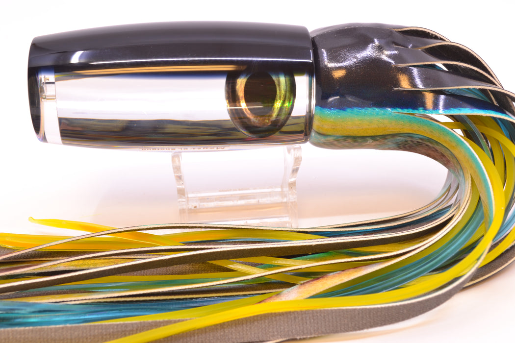 Moyes Lures Clear Mirrored Black Back Taxi Eyes XL Shotgun 14" 11oz FT Vinyl Yellowfin