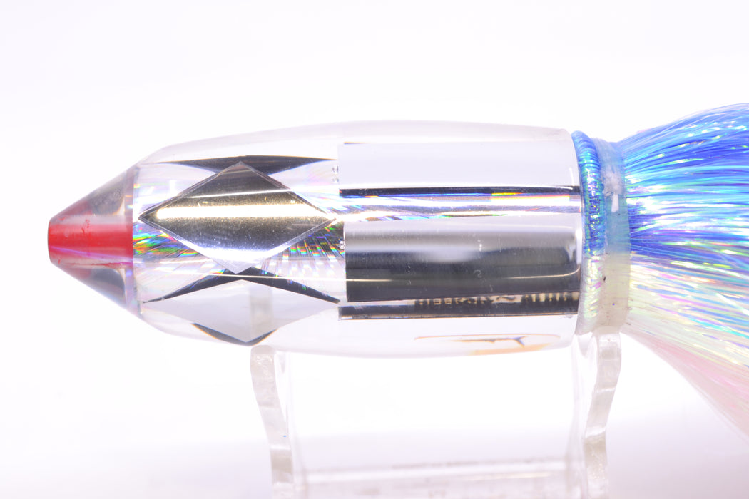 Aloha Lures Mirrored Silver Rainbow Starburst Deep Six 9" 6oz Flashabou Blue-White/Pink