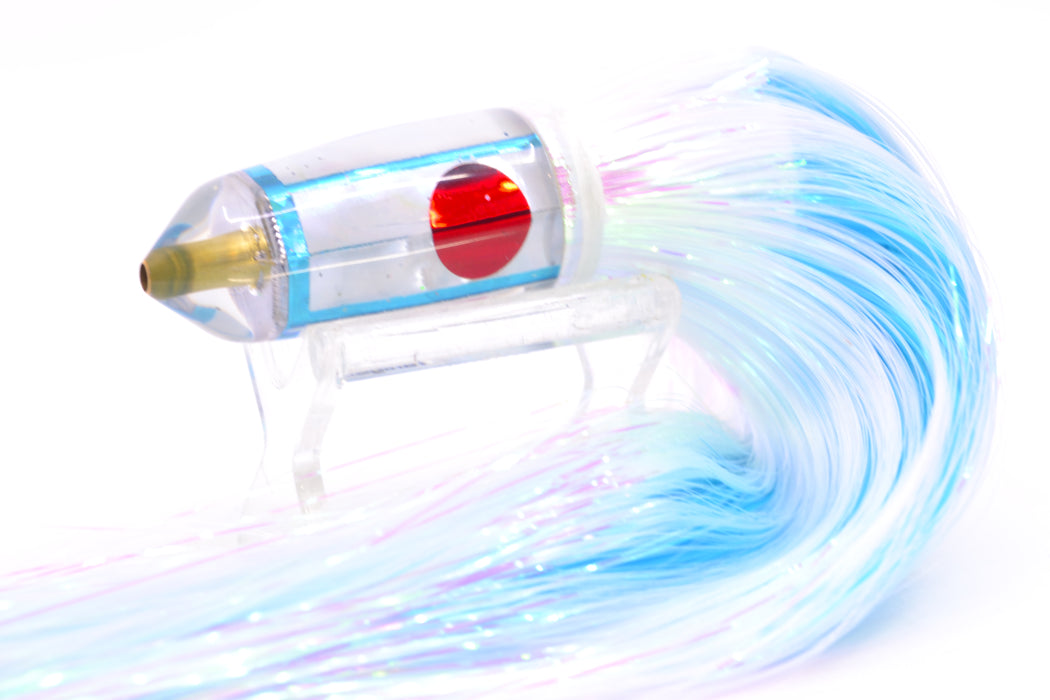 Tanigawa Lures White MOP Red Eyes Small Bullet 7" 3.2oz Strobez White/Ice Blue