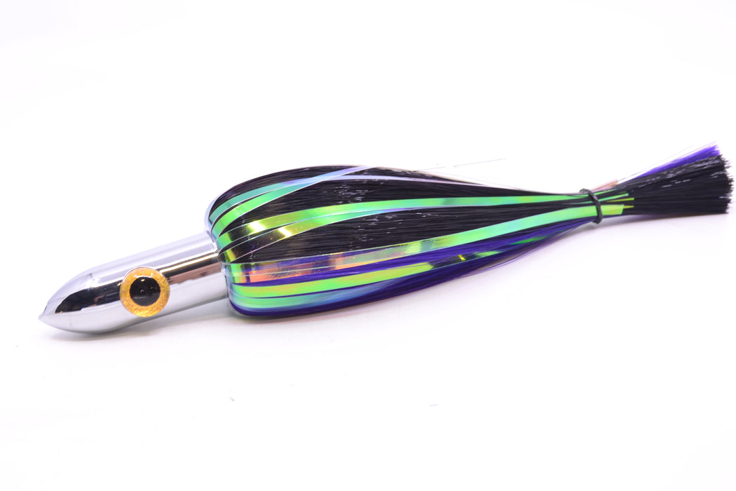 Iland Lures Black-Purple Flash Hair Chrome Head Heavy "Hawaiian Eye" Ilander 8.5" 4oz IL400HF-BK/PL