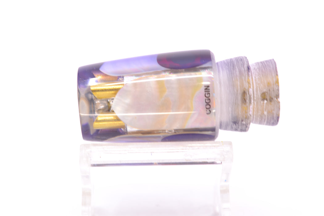 Coggin Lures White MOP Dark Purple-Purple Back 4-Hole Small Slant Bogie Invert 7" 2.5oz
