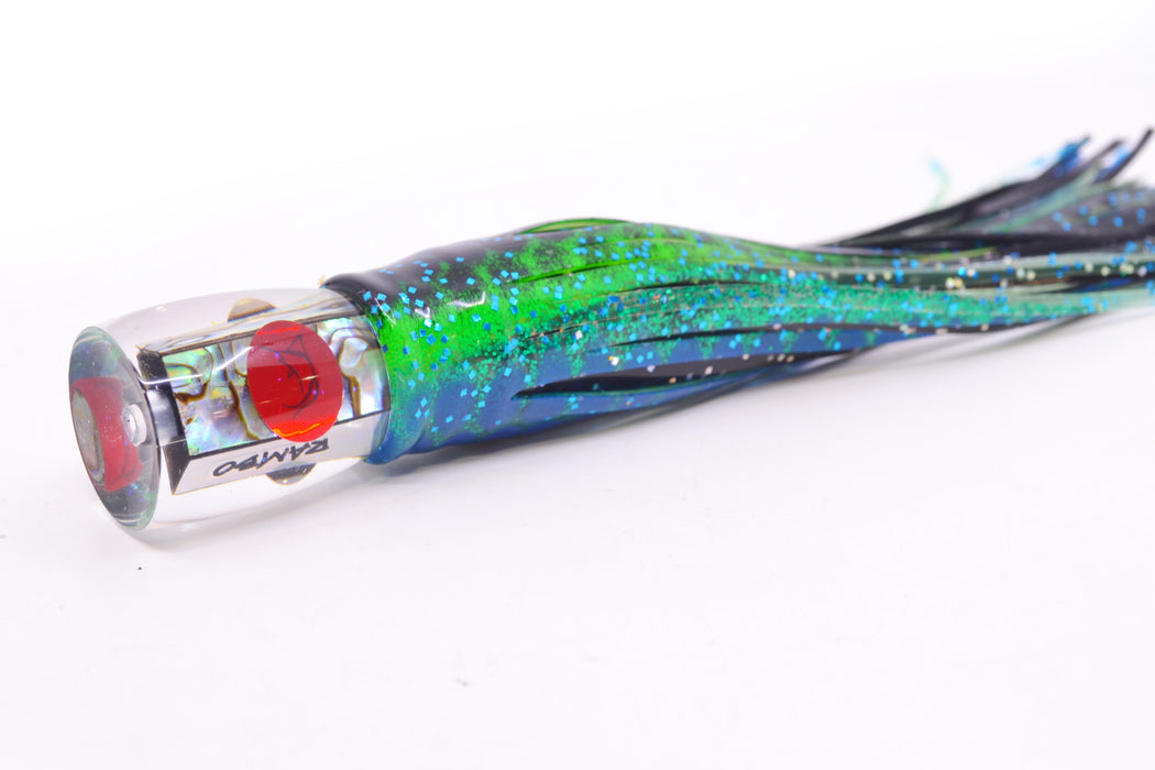 Bonze Lures Paua Shell Red Eyes Rambo 7" 3oz Skirted Black Dots-Blue Dots