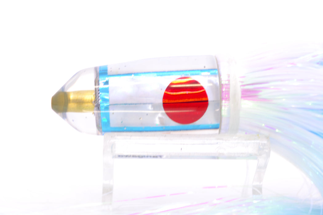 Tanigawa Lures White MOP Red Eyes Small Bullet 7" 3.2oz Strobez White/Ice Blue