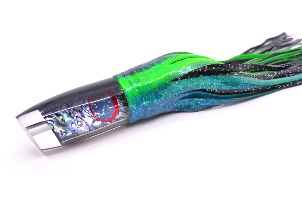 TANTRUM Lures Abalone Shell Black Back Large Plunger 12" 9.5oz Skirted Blue Dots-Black Dots