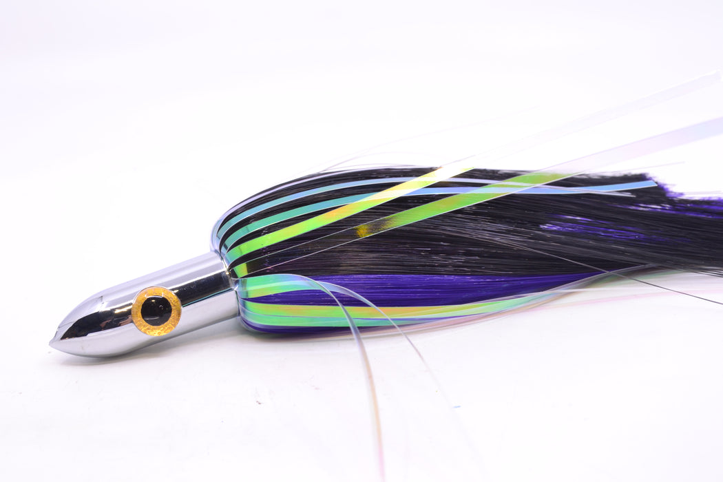 Iland Lures Black-Purple Flash Hair Chrome Head Heavy "Hawaiian Eye" Ilander 8.5" 4oz IL400HF-BK/PL