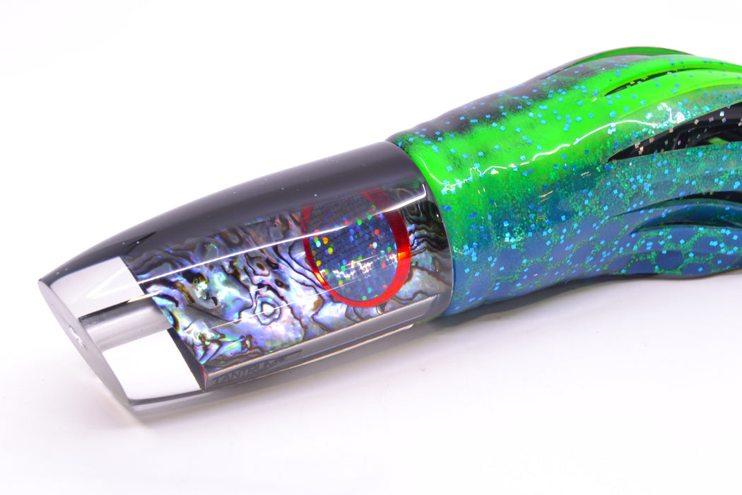 TANTRUM Lures Abalone Shell Black Back Large Plunger 12" 9.5oz Skirted Blue Dots-Black Dots