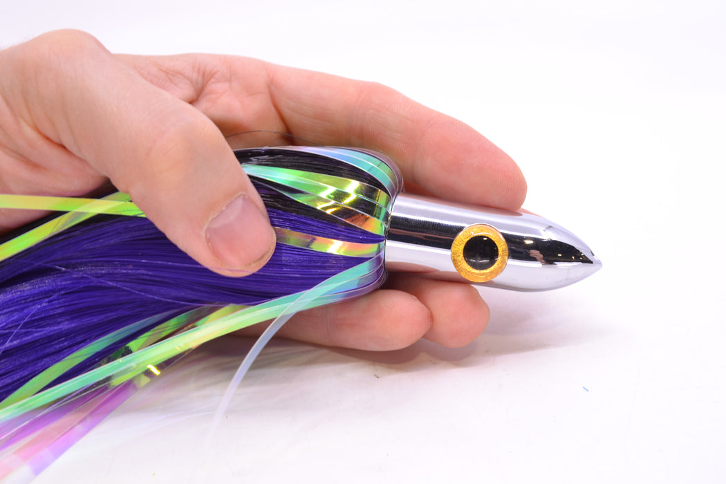 Iland Lures Black-Purple Flash Hair Chrome Head Heavy "Hawaiian Eye" Ilander 8.5" 4oz IL400HF-BK/PL