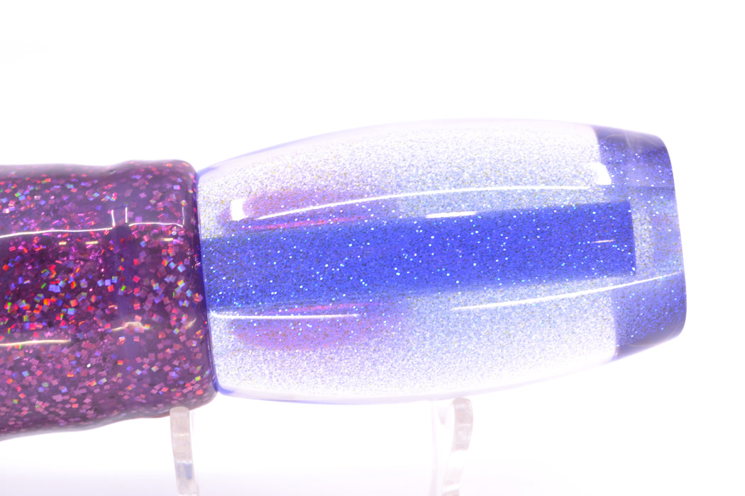 Moyes Lures Clear Mirrored Blue Glitter Back Red Eyes Large Argus 14" 10oz Skirted