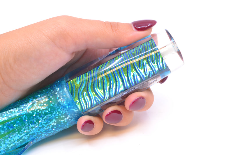 Marlin Magic Ice Blue-Akule Lava Ice Blue Rainbow Scale Wrap Medium Hard Head 9" 5oz Skirted Ice Blue/Green
