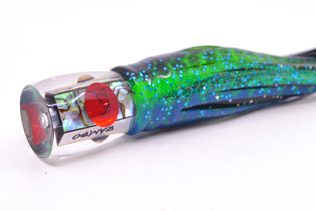 Bonze Lures Paua Shell Red Eyes Rambo 7" 3oz Skirted Black Dots-Blue Dots