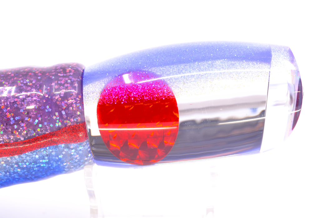 Moyes Lures Clear Mirrored Blue Glitter Back Red Eyes Large Argus 14" 10oz Skirted