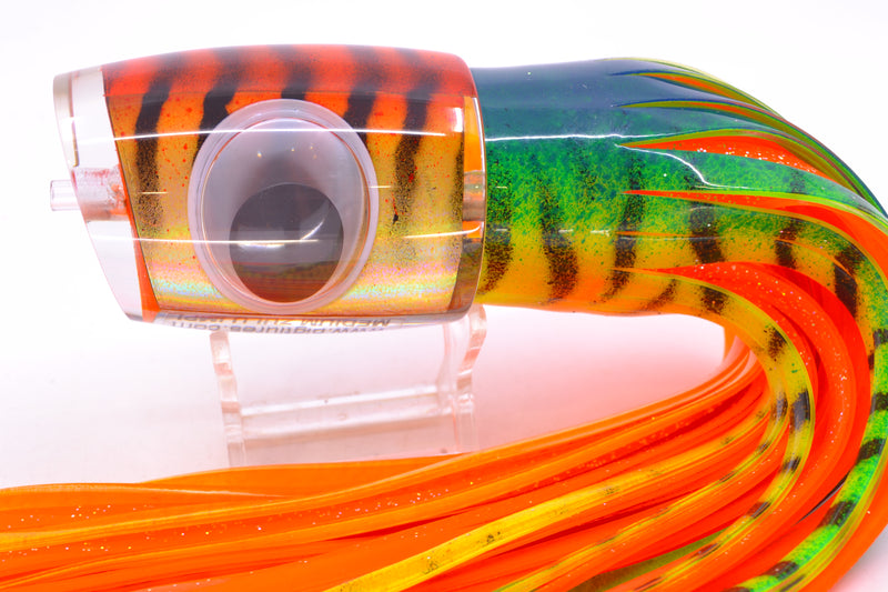 Big T Lures Orange-Yellow Pearl Black Striped Back Medium Zulu Impi 14" 11.5oz Skirted