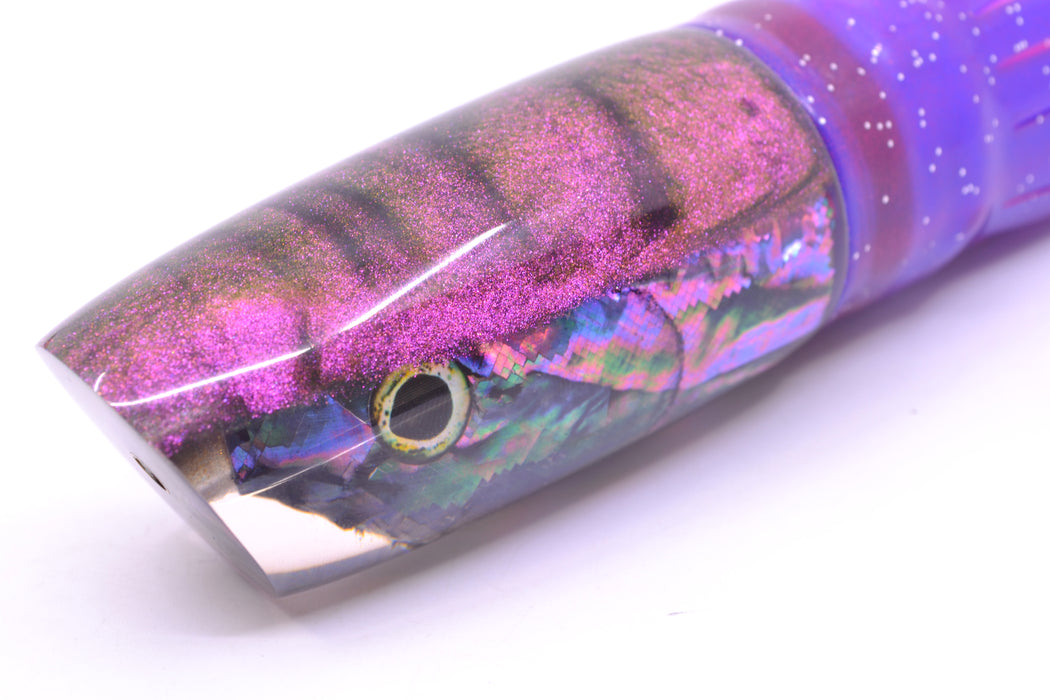 Ali'i Kai Lures Abalone Shell Purple Back Fish Head Medium Plunger 12" 10oz Skirted Plum GZE