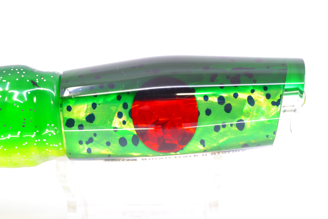 Moyes Lures Mahi MOP Green Back Red Eyes Small Dark-N-Stormy 9" 4.5oz Skirted Mahi