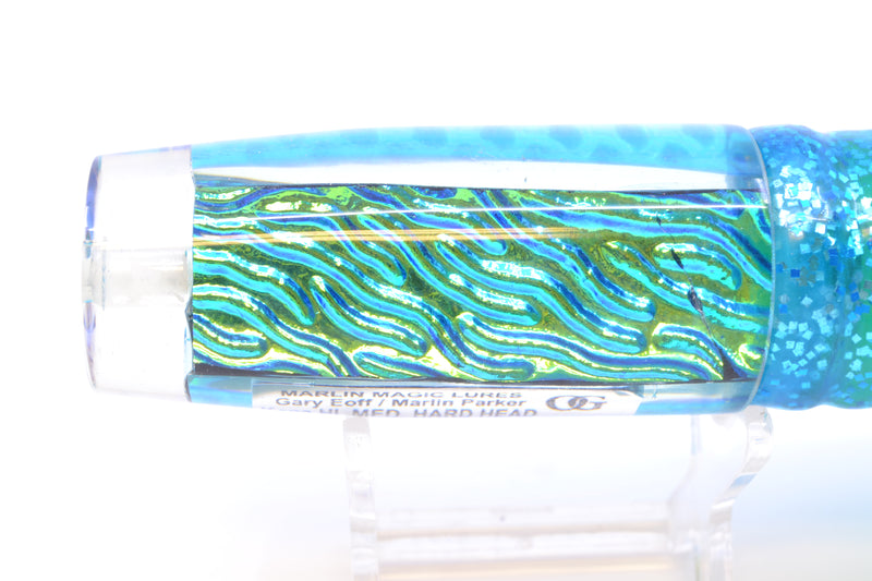 Marlin Magic Ice Blue-Akule Lava Ice Blue Rainbow Scale Wrap Medium Hard Head 9" 5oz Skirted Ice Blue/Green