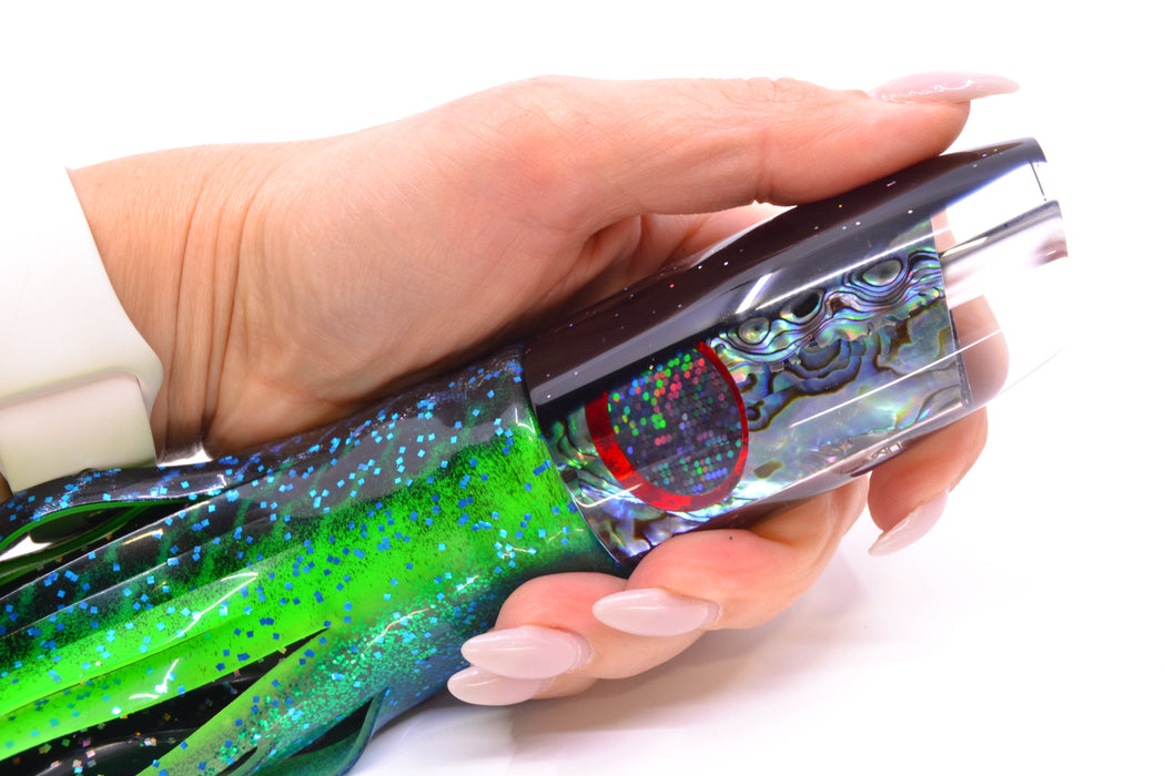 TANTRUM Lures Abalone Shell Black Back Large Plunger 12" 9.5oz Skirted Blue Dots-Black Dots