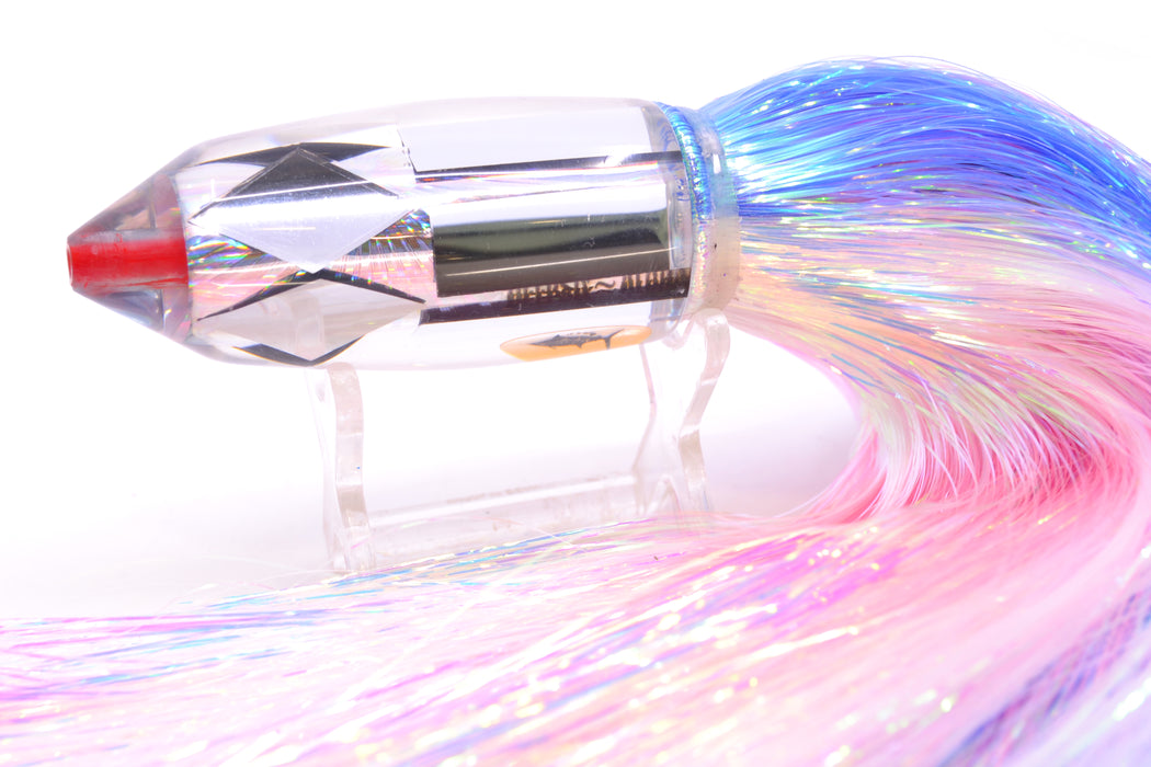 Aloha Lures Mirrored Silver Rainbow Starburst Deep Six 9" 6oz Flashabou Blue-White/Pink